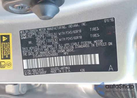 2016 Toyota Highlander Xle V6 from USA, damaged, VIN 5TDJKRFH1GS249060